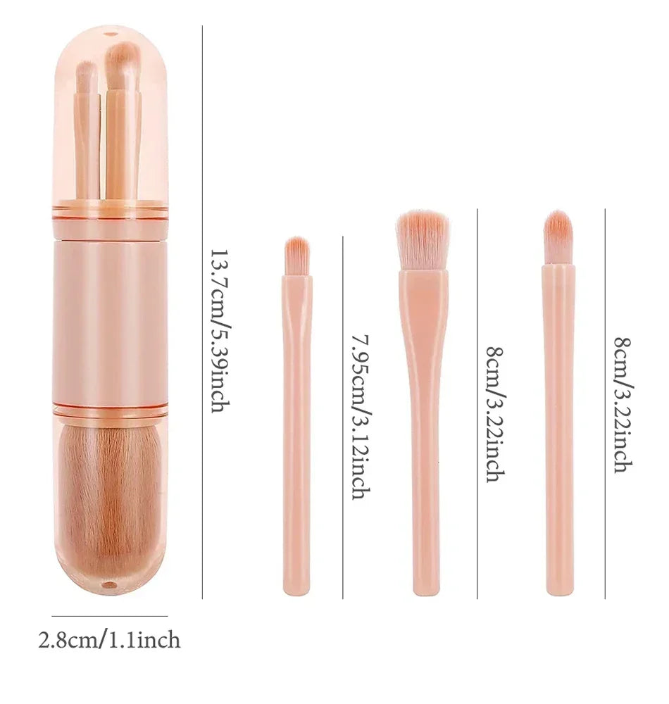 4-in-1 Retractable Travel Makeup Brush Set - Portable Face & Eye Tool Kit