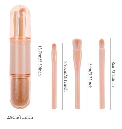 4-in-1 Retractable Travel Makeup Brush Set - Portable Face & Eye Tool Kit