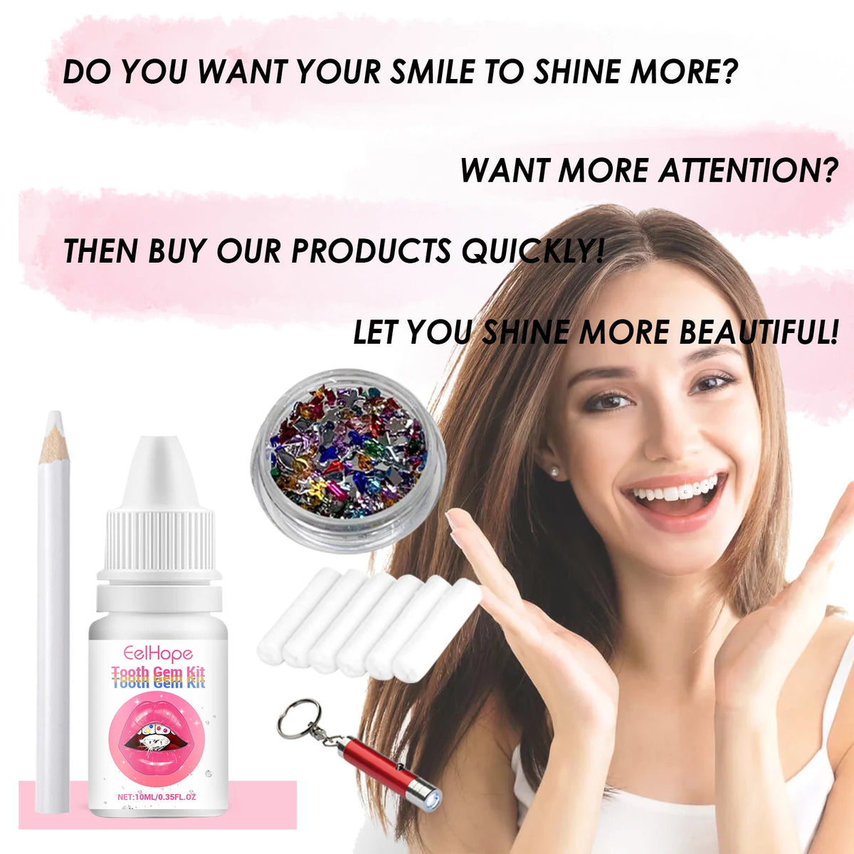 Professional DIY Tooth Gem Kit with UV Light for Sparkling Dental Jewelry