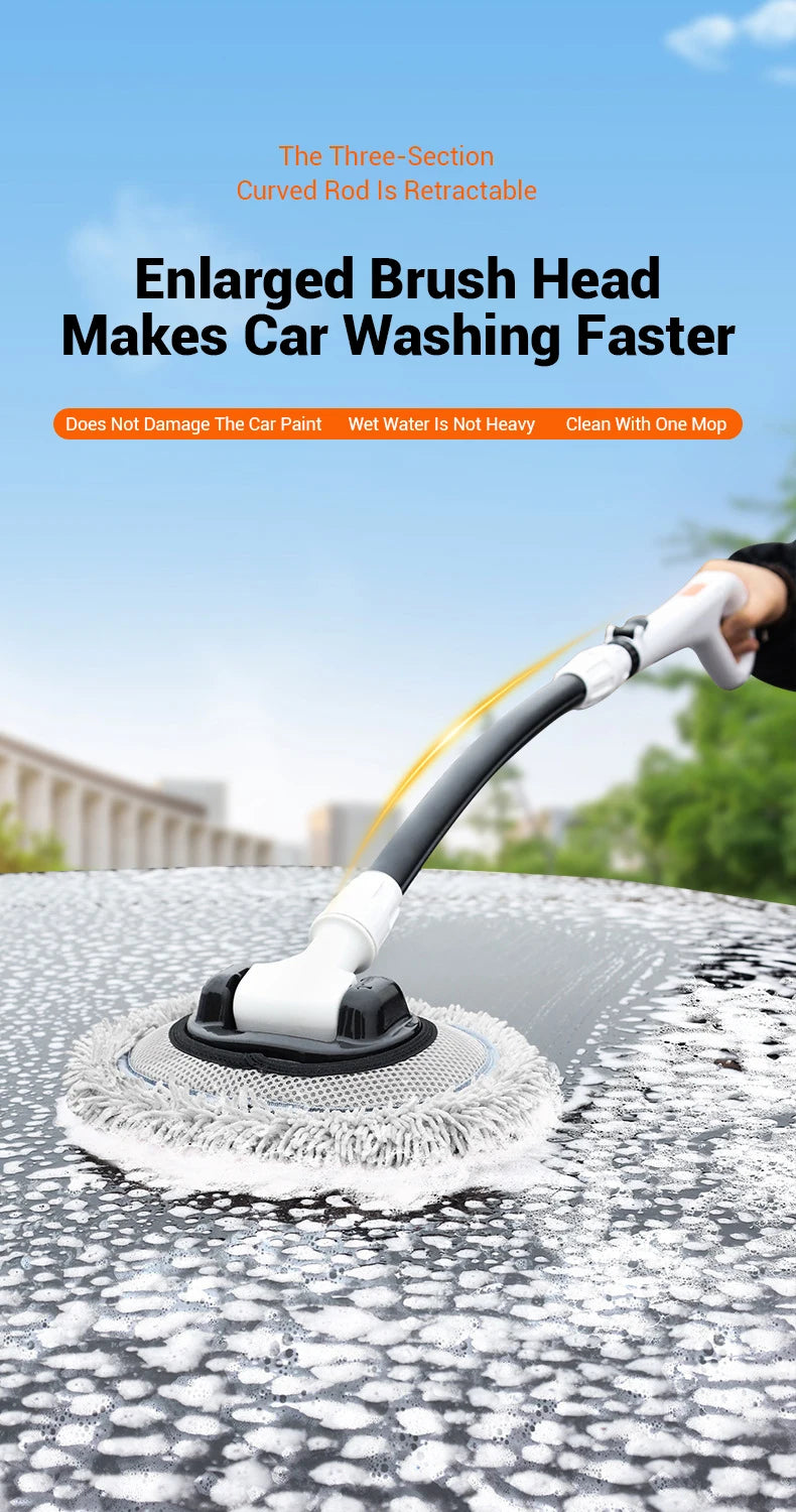 Telescoping Car Wash Mop with Curved Handle & Rotating Head
