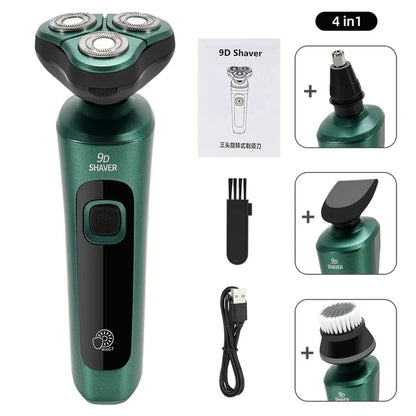 9D Floating Head Electric Shaver - Waterproof Rechargeable Razor