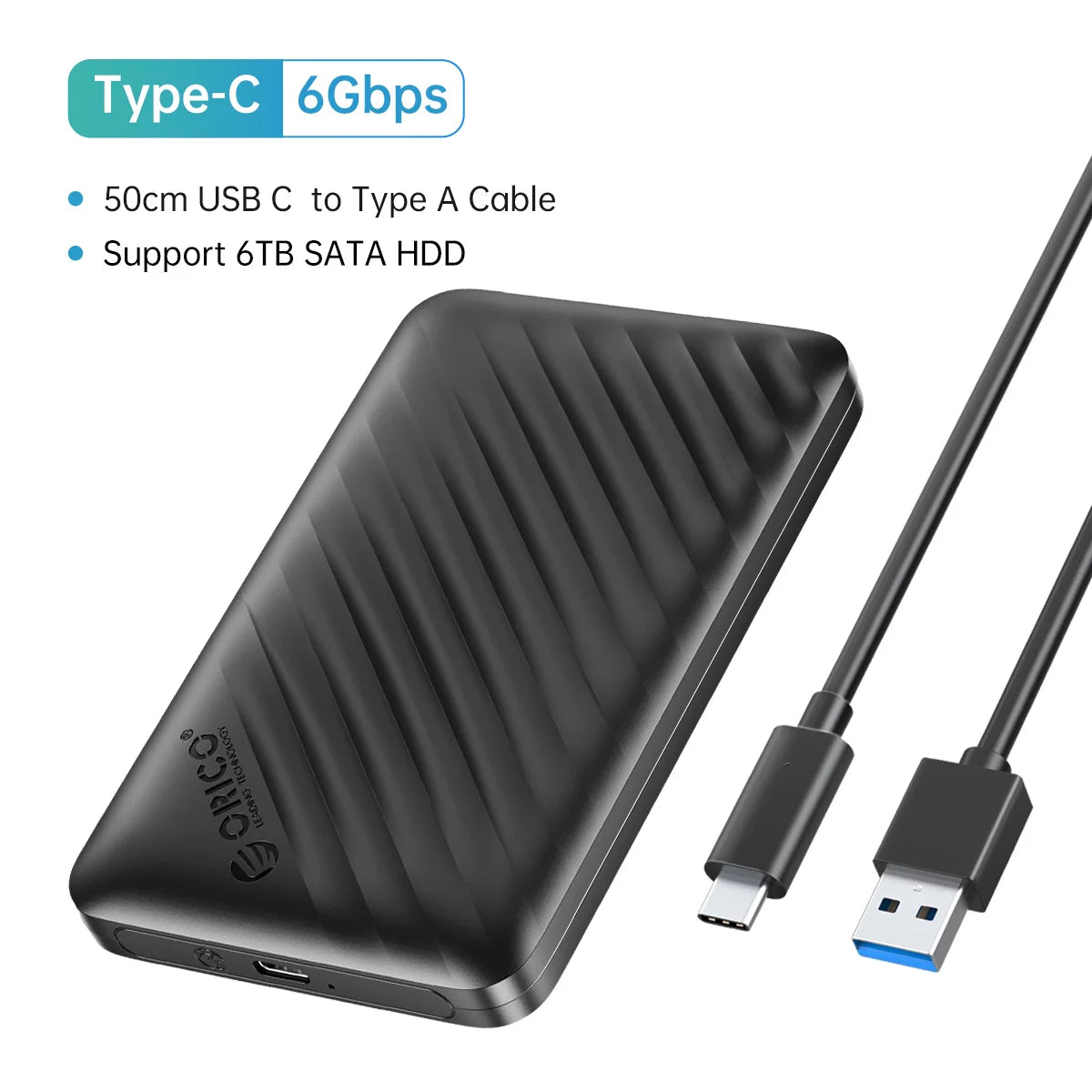 ORICO 2.5" USB 3.1 Type-C HDD/SSD Enclosure - 6Gbps Portable Hard Drive Case - 23
