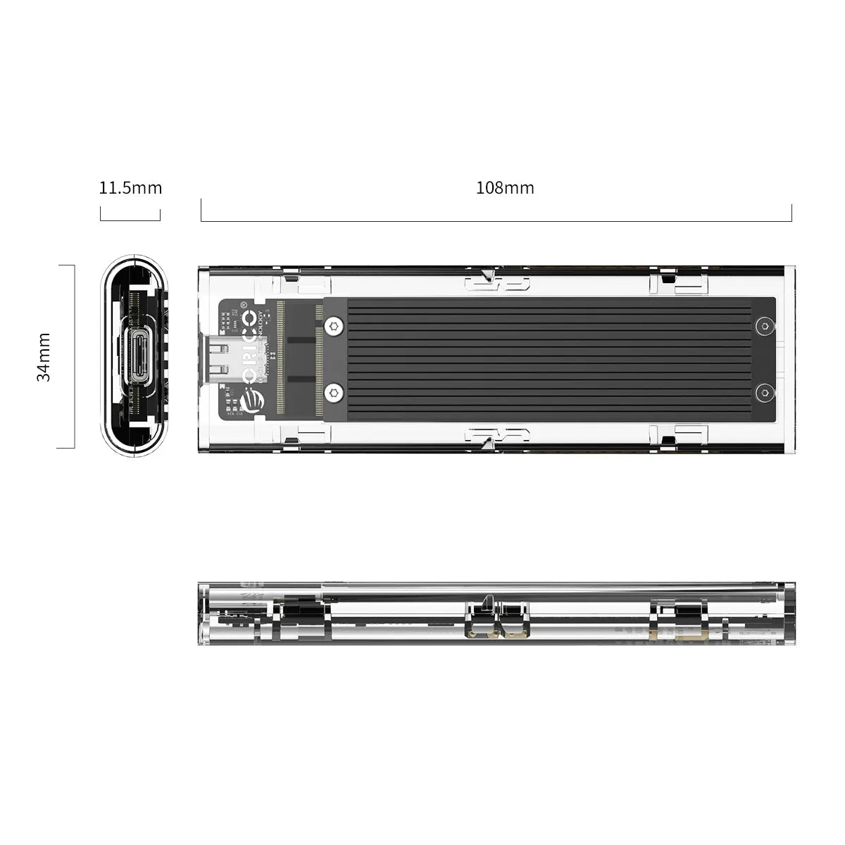Orico M.2 NVMe SATA SSD Enclosure - 10Gbps Portable USB-C Adapter for 4TB - 21