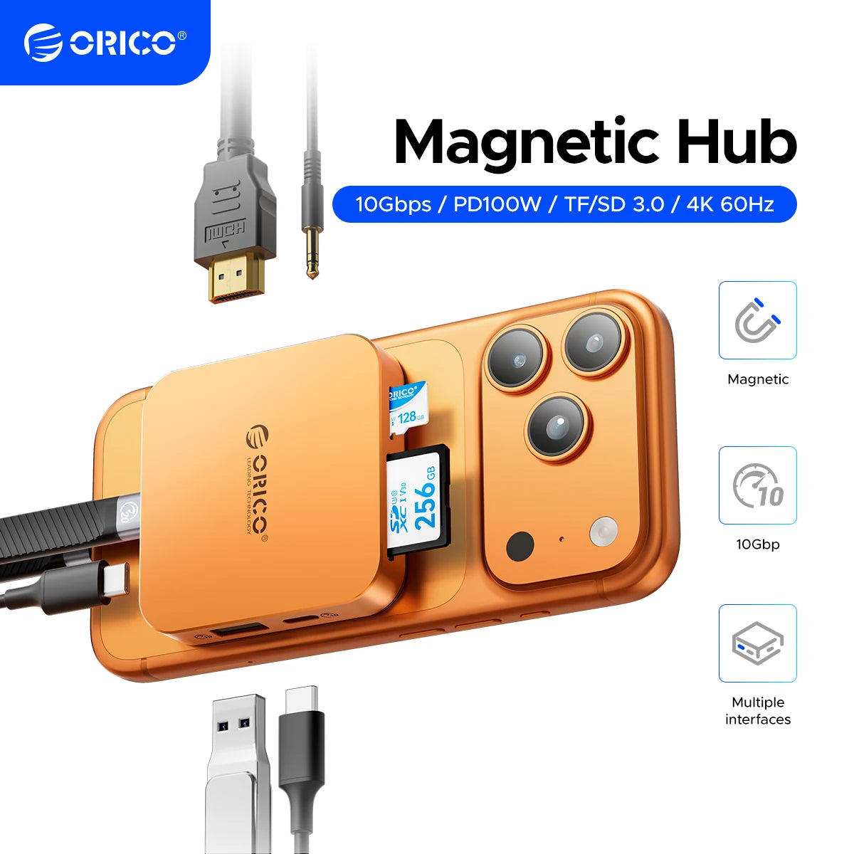 ORICO Magnetic M.2 2230 NVMe SSD Docking Station 10Gbps 4K 100W PD Hub - 1