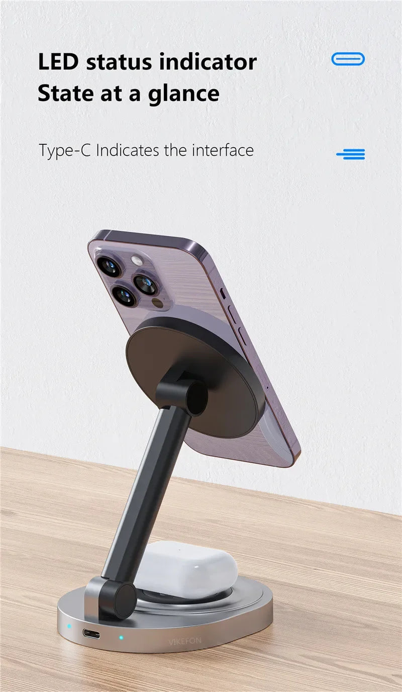 2-in-1 Foldable Magnetic Wireless Charging Station for iPhone & Apple Watch