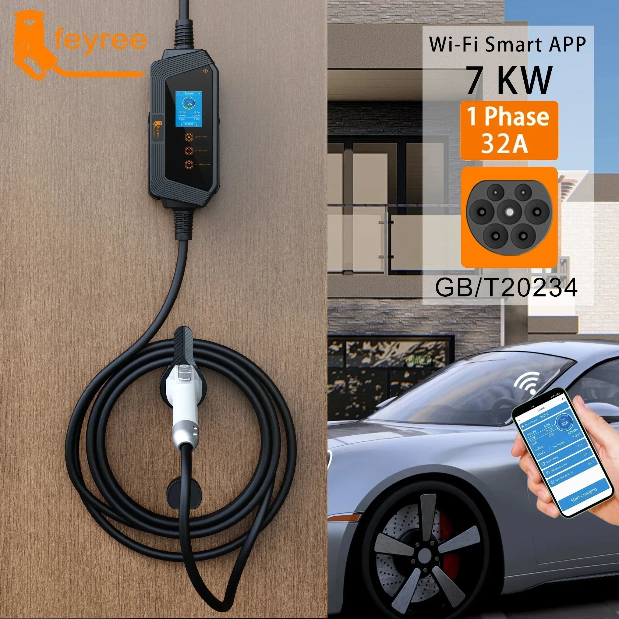 7KW Portable EV Charger - Adjustable Current GBT Electric Vehicle Charger - 1