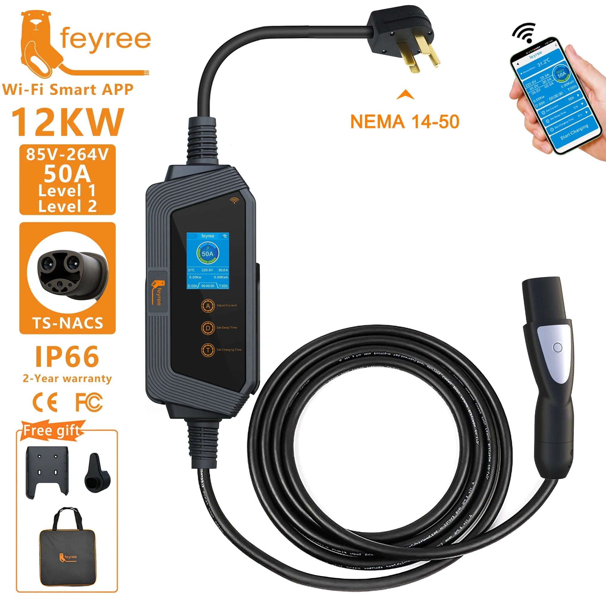 Portable EV Charger for Tesla & NACS - Smart APP Control & Fast Charging - 35