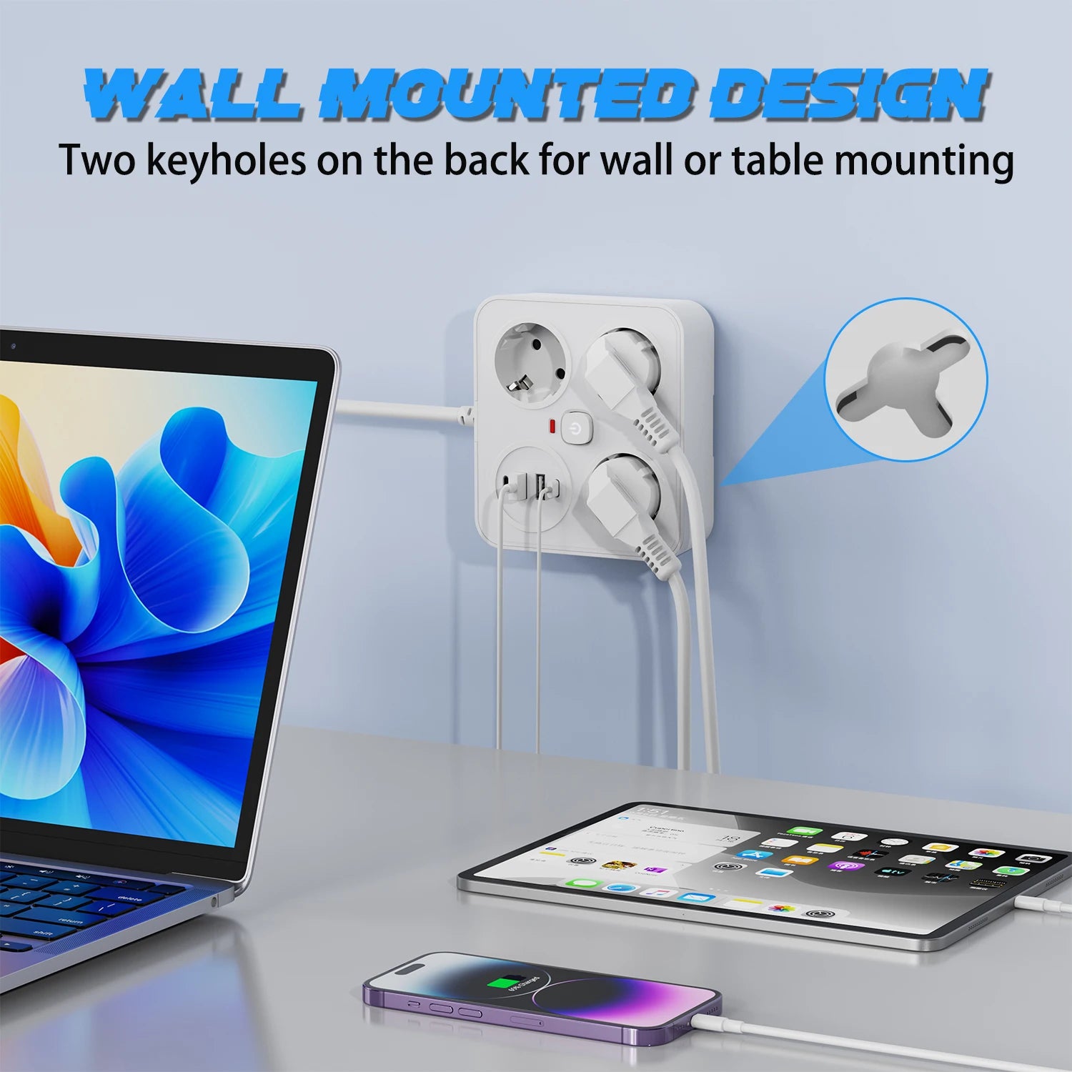 7-in-1 European Power Strip with 4 USB Ports & Surge Protection - 6