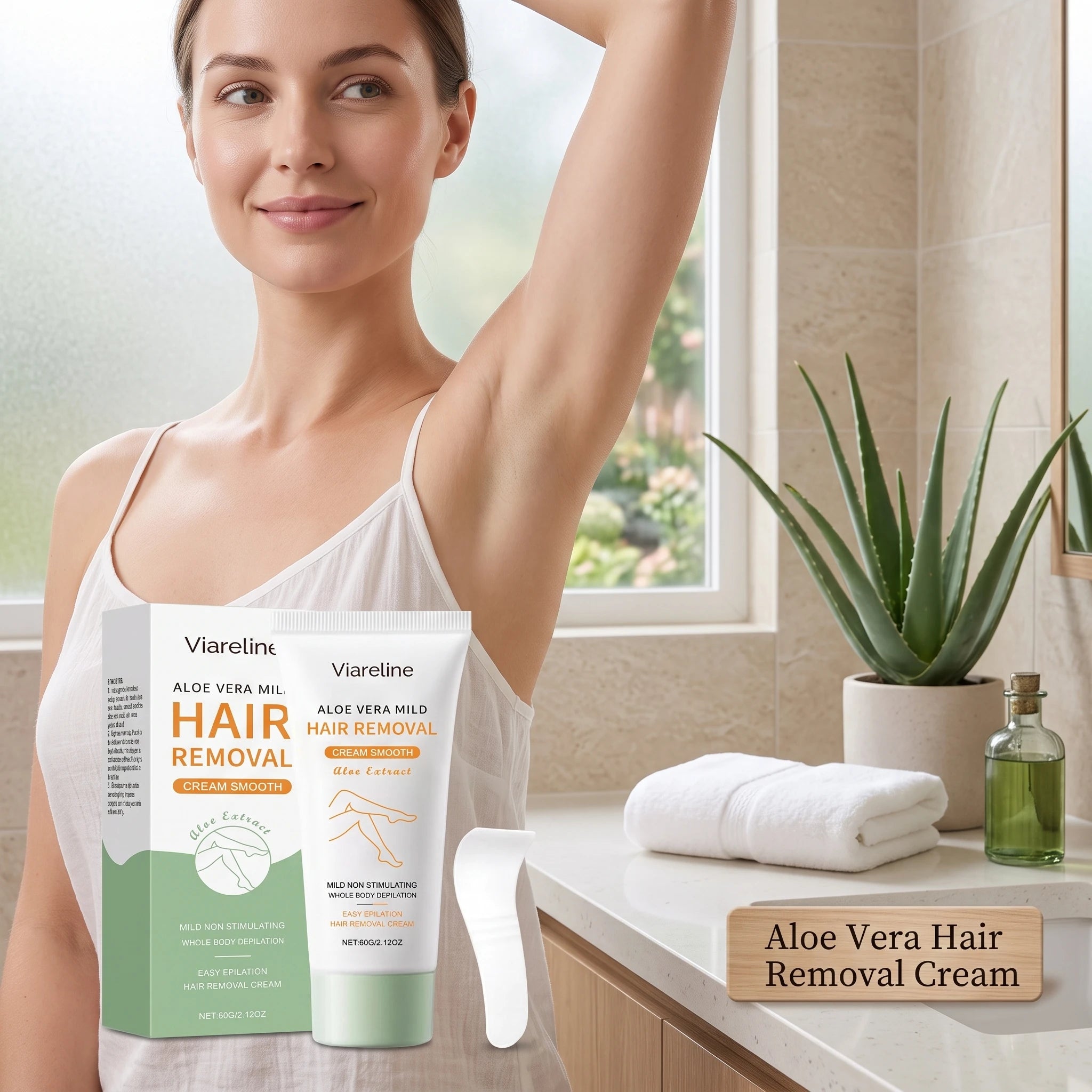 Aloe Vera Painless Hair Removal Cream - Gentle Whole-Body Depilatory for Smooth Skin - 6