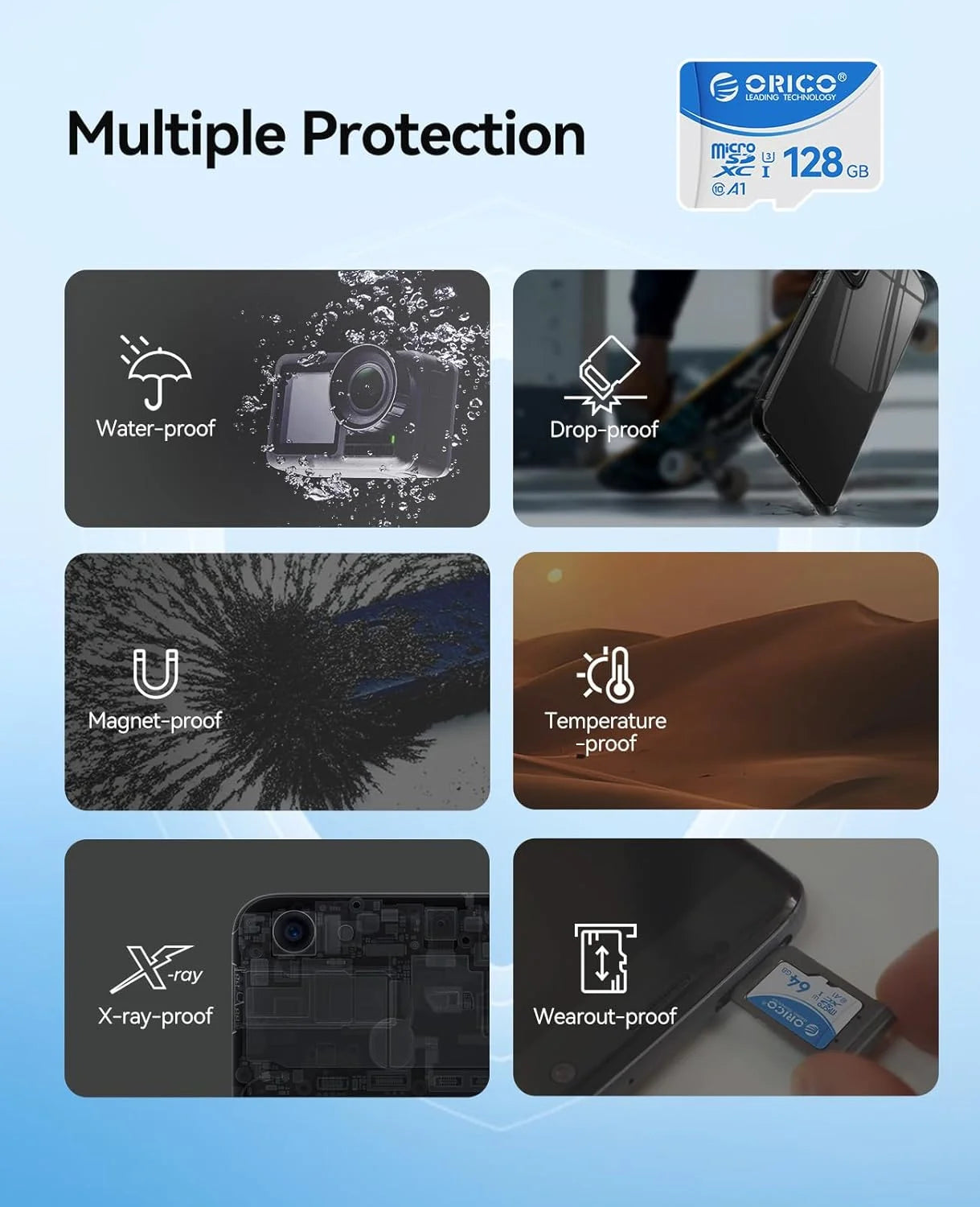 ORICO 128GB Micro SD Card - High-Speed UHS-I V30 for 4K Video & Cameras