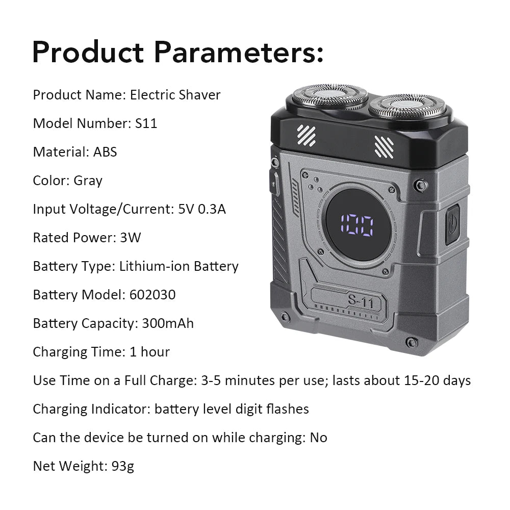 Portable Electric Shaver for Men with LED Display and USB Rechargeable Battery - 29