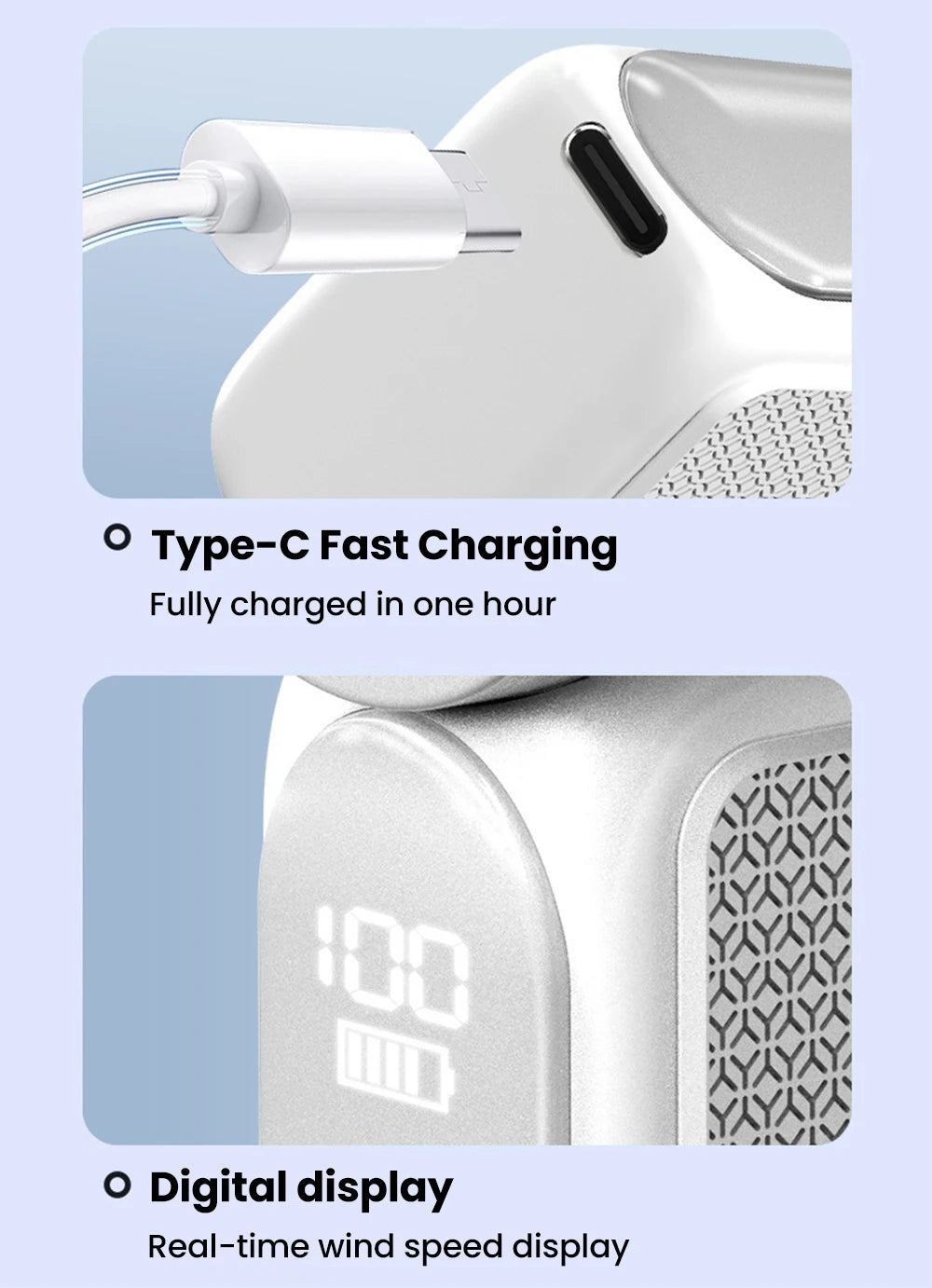 Portable 5-Speed Handheld Mini Fan USB-C Rechargeable Cooling Fan