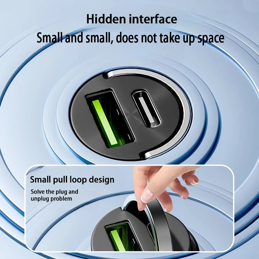 Hidden Mini Fast Car Charger - Dual USB & Type-C Adapter for All Phones - 2