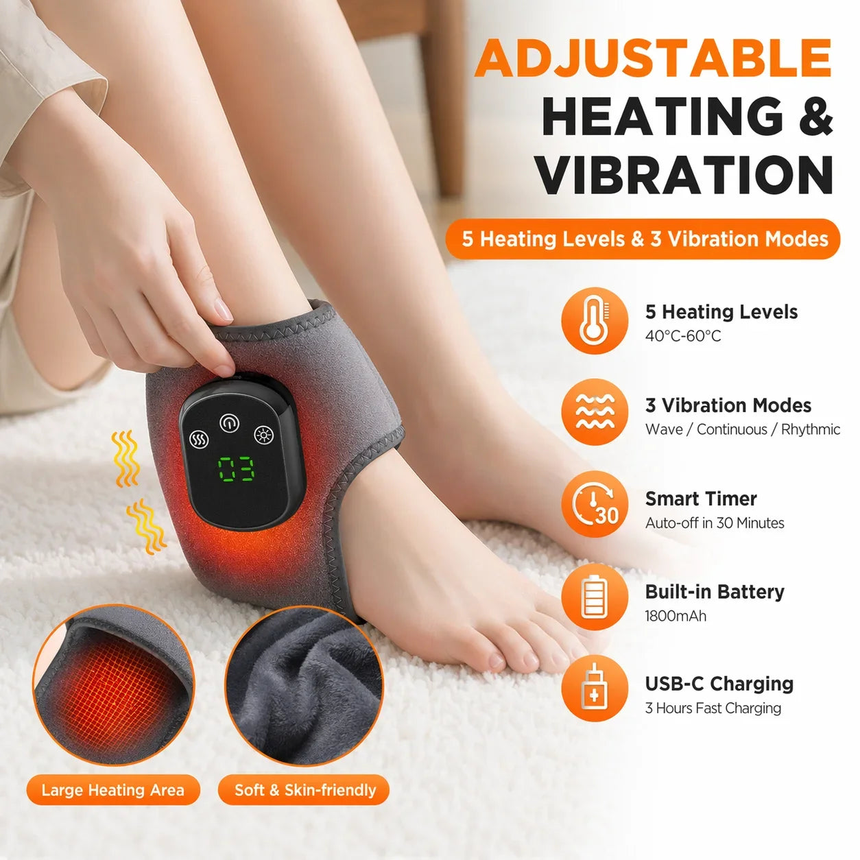 Electric Heated Ankle Massager with Vibration Therapy for Pain Relief - 1