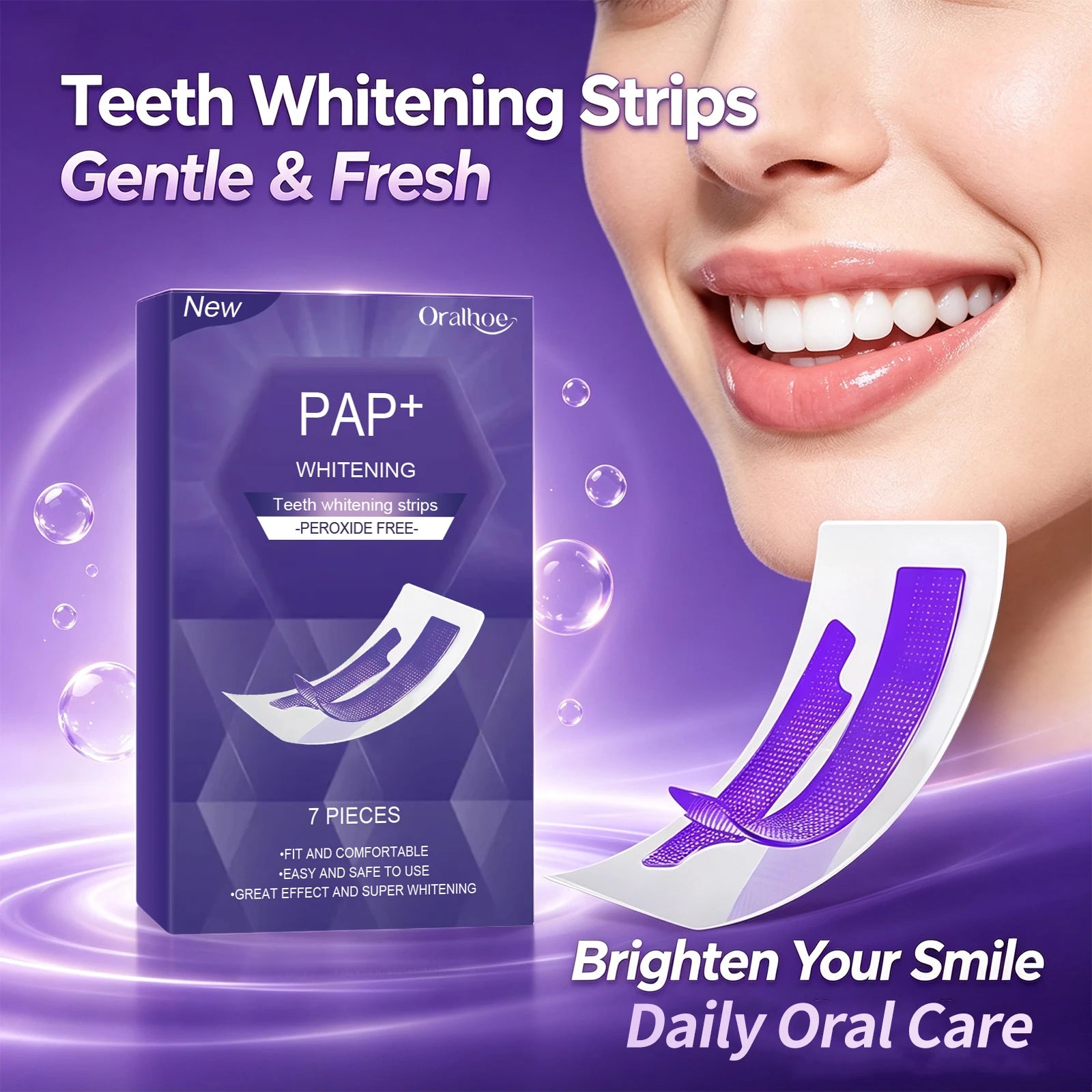 Professional Teeth Whitening Strips - Peroxide-Free Gentle Stain Removal - 5