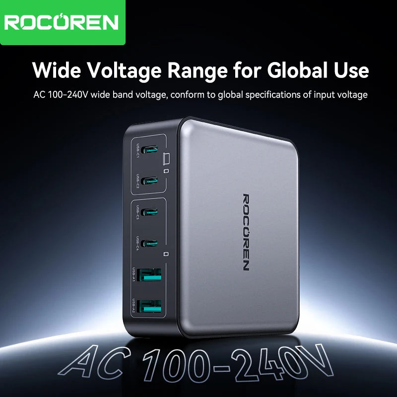 200W GaN 6-Port Desktop Fast Charger - PD USB-C Power Station - 6