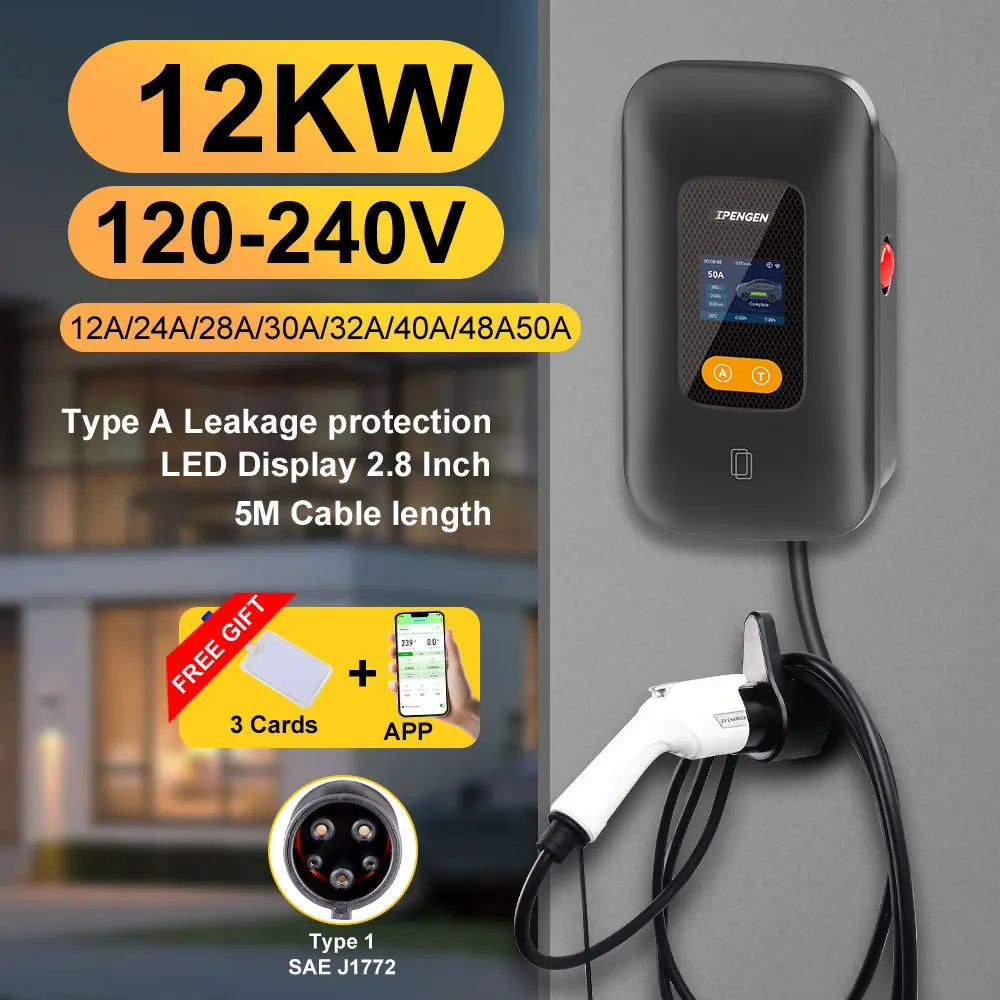 Type 1 EV Charging Station Wallbox – 7.6kW to 12kW Fast Home Charger
