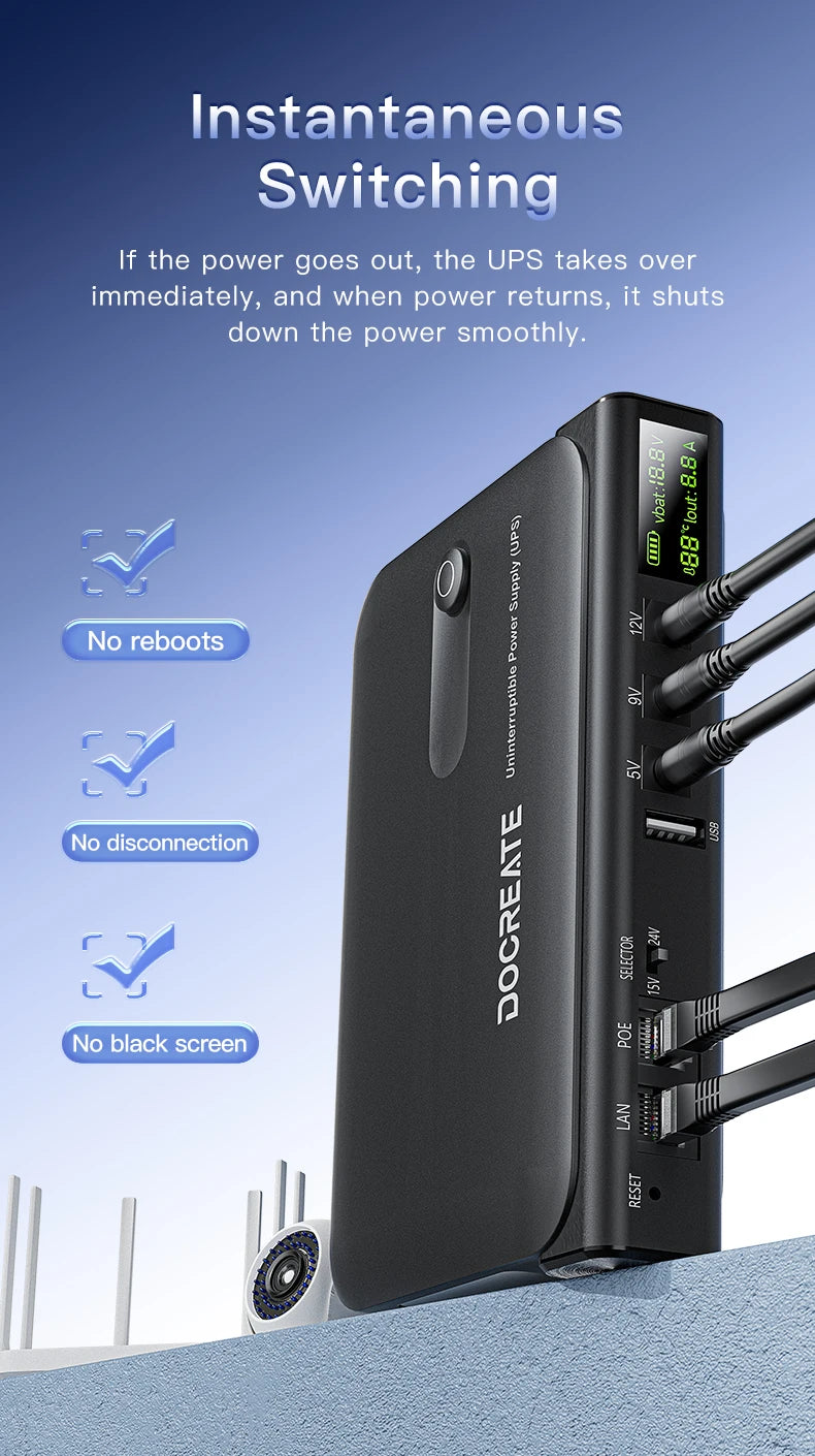 36W DC Mini UPS for Wi-Fi Router, Modem & Security Camera - 5V-24V Backup - 9