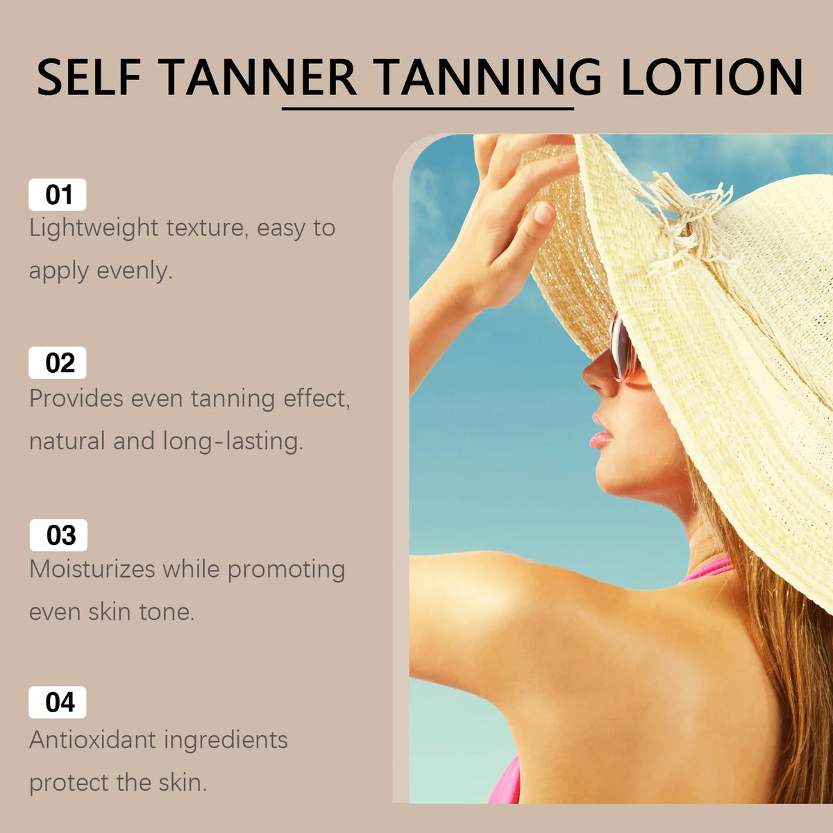 Natural Bronze Gradual Self Tanning Lotion for Face and Body Sunless Tan