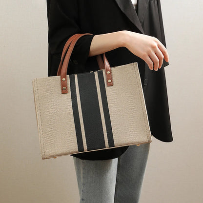 Luxury Striped Canvas Bucket Bag