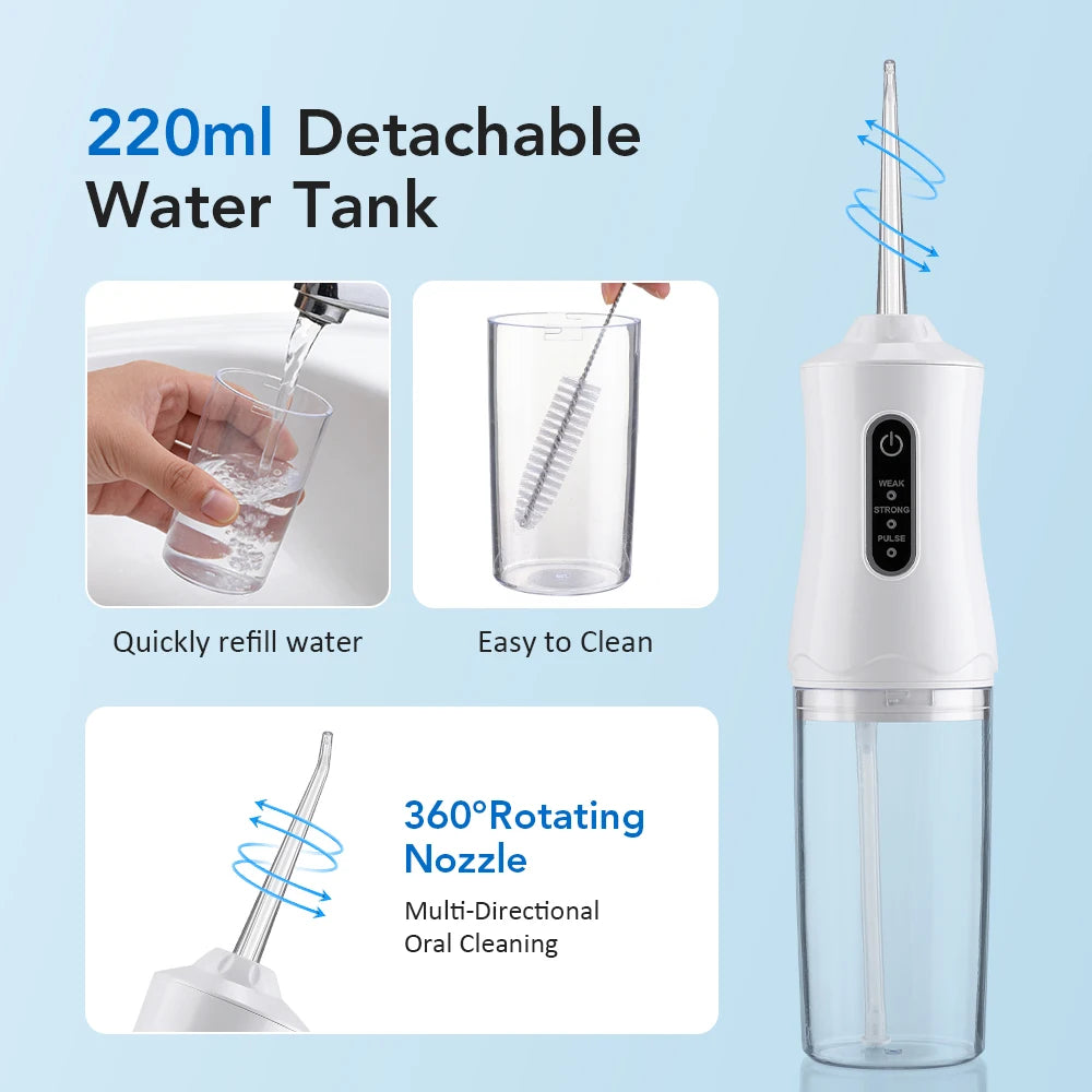 Portable Cordless Water Dental Flosser - USB Rechargeable Teeth Cleaning Tool