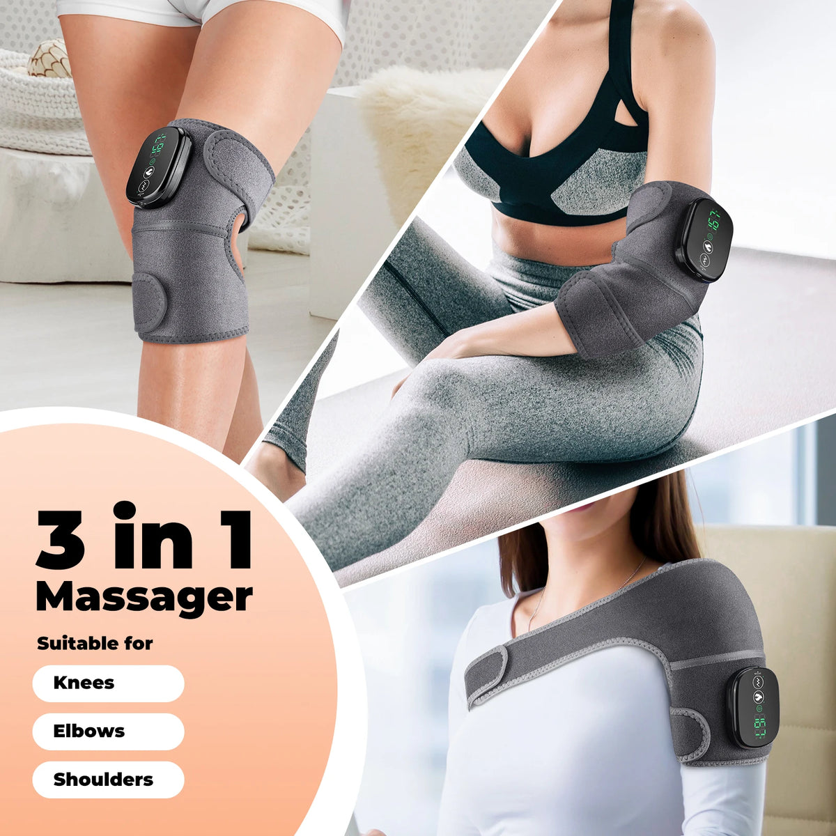 3-in-1 Heated Knee Massager with Vibration & Cordless Heating Therapy