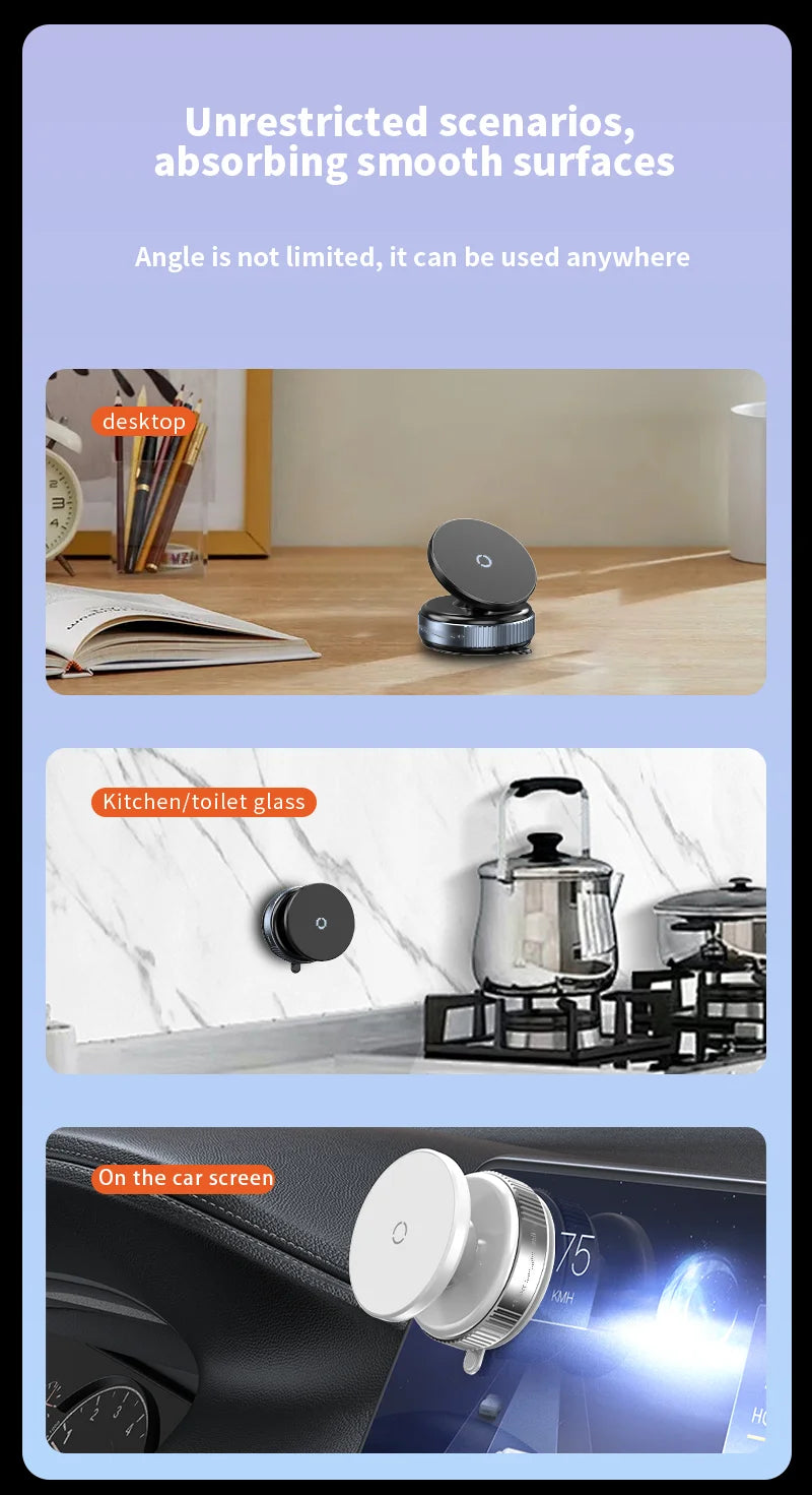 Strong Magnetic Vacuum Suction Cup Phone Holder for Car, Gym & Kitchen