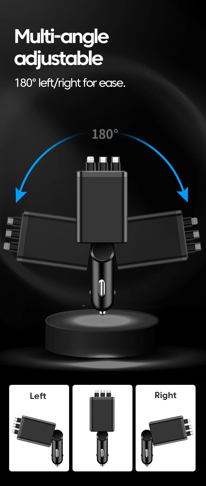 7-in-1 Retractable Fast Car Charger with Digital Display - 120W PD Adapter - 17