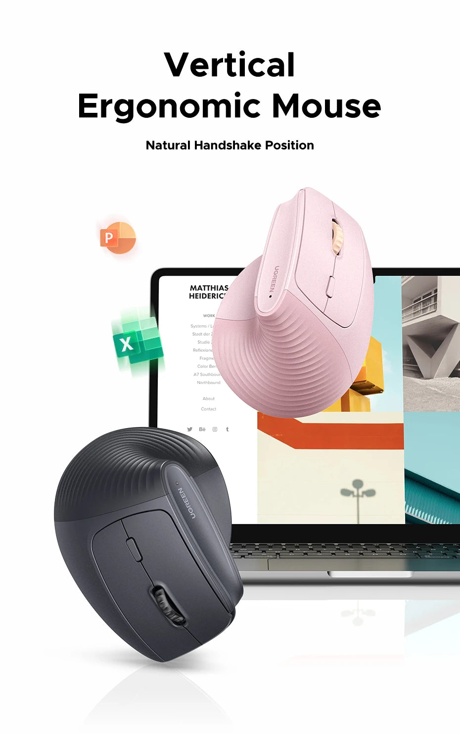 Ergonomic Vertical Wireless Mouse - Bluetooth & 2.4G 4000DPI Silent Mouse