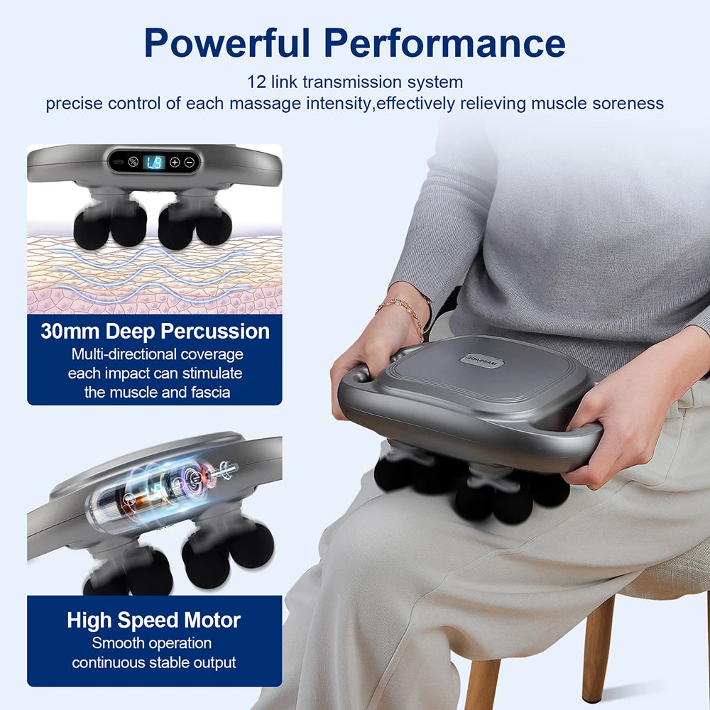 12-Head Deep Tissue Massage Gun for Full Body Relief