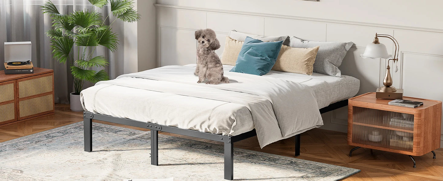Heavy-Duty Metal Platform Bed Frame - Sturdy Steel Slat Support