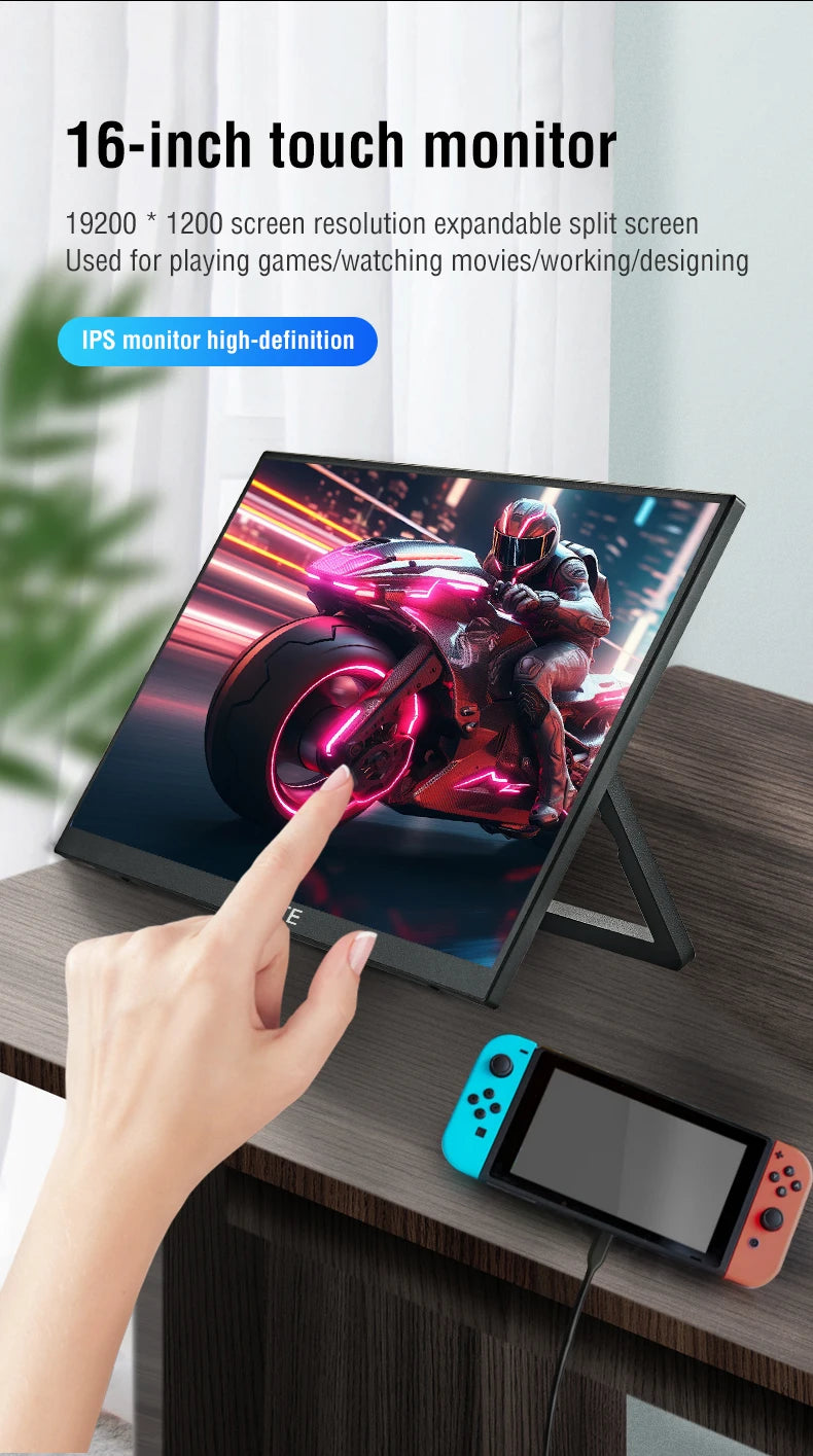 16-Inch Portable 1200P HDR Monitor - Touch/Non-Touch IPS Gaming Display - 13