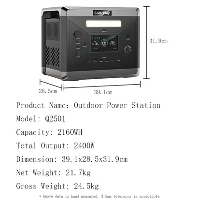 SolarPlay Portable Power Station: 2160Wh-2304Wh LiFePO4 Solar Generator