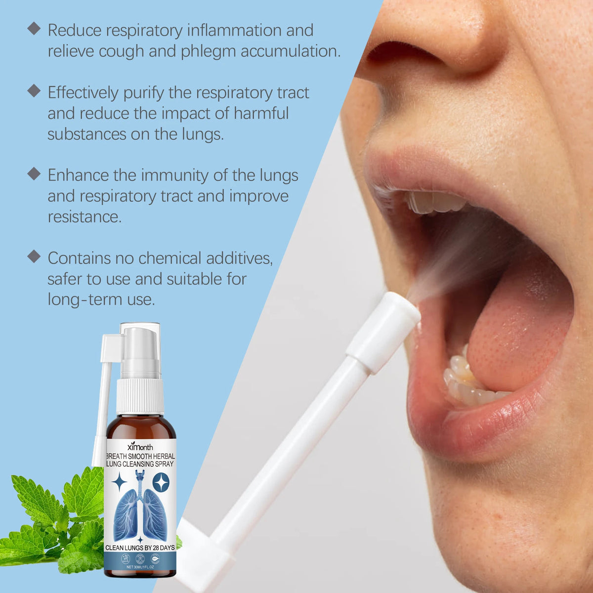 Herbal Lung Cleansing & Nasal Care Spray - Natural Throat & Respiratory Support