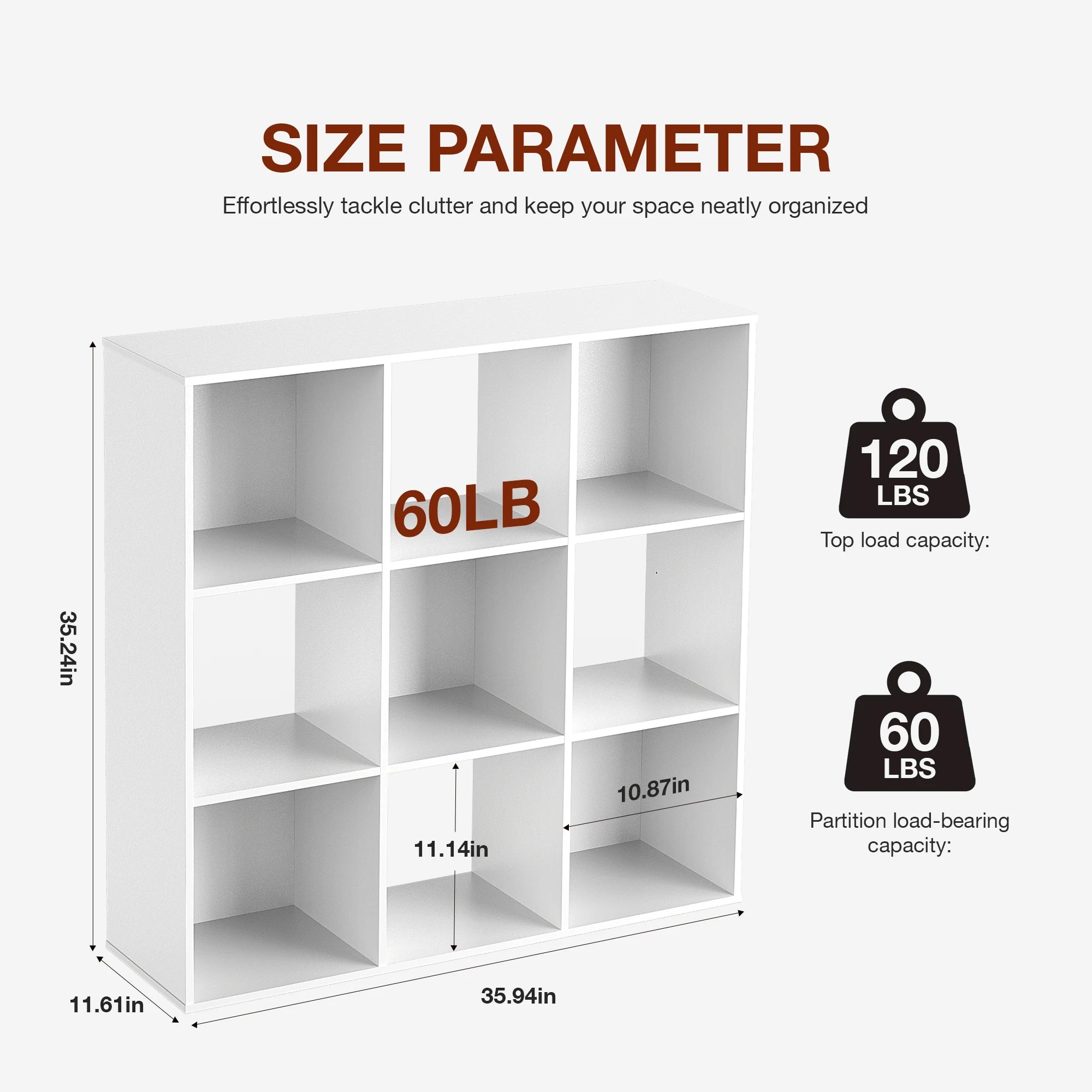 9-Cube Wooden Storage Organizer - Modern Open Bookshelf & Display Unit - 20