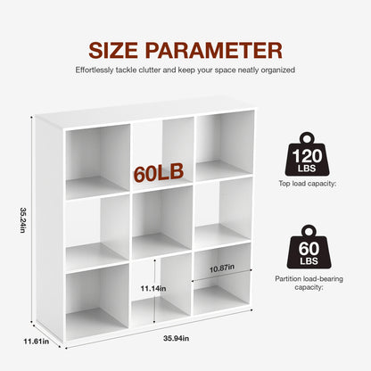 9-Cube Wooden Storage Organizer - Modern Open Bookshelf & Display Unit