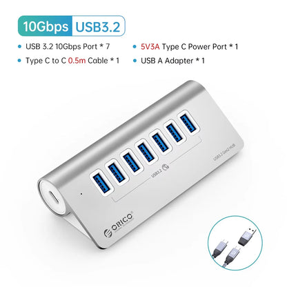 7-Port Powered USB 3.2 Hub with Fast Charging for Laptop & PC