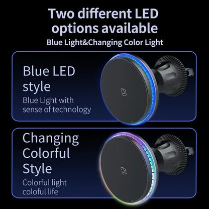 Magnetic Wireless Car Charger for iPhone 15/14/13/12 with RGB LED Light