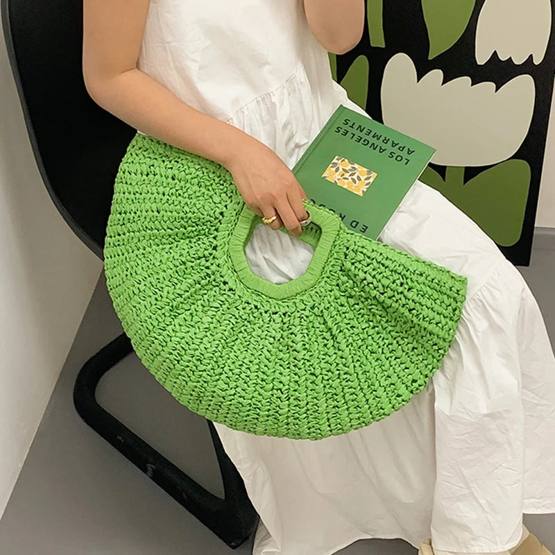 Luxury Half-Moon Straw Tote