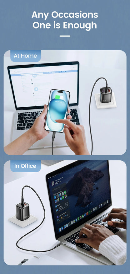 33W GaN Digital Display Fast Charger - USB-C & USB-A Dual Port Power Adapter