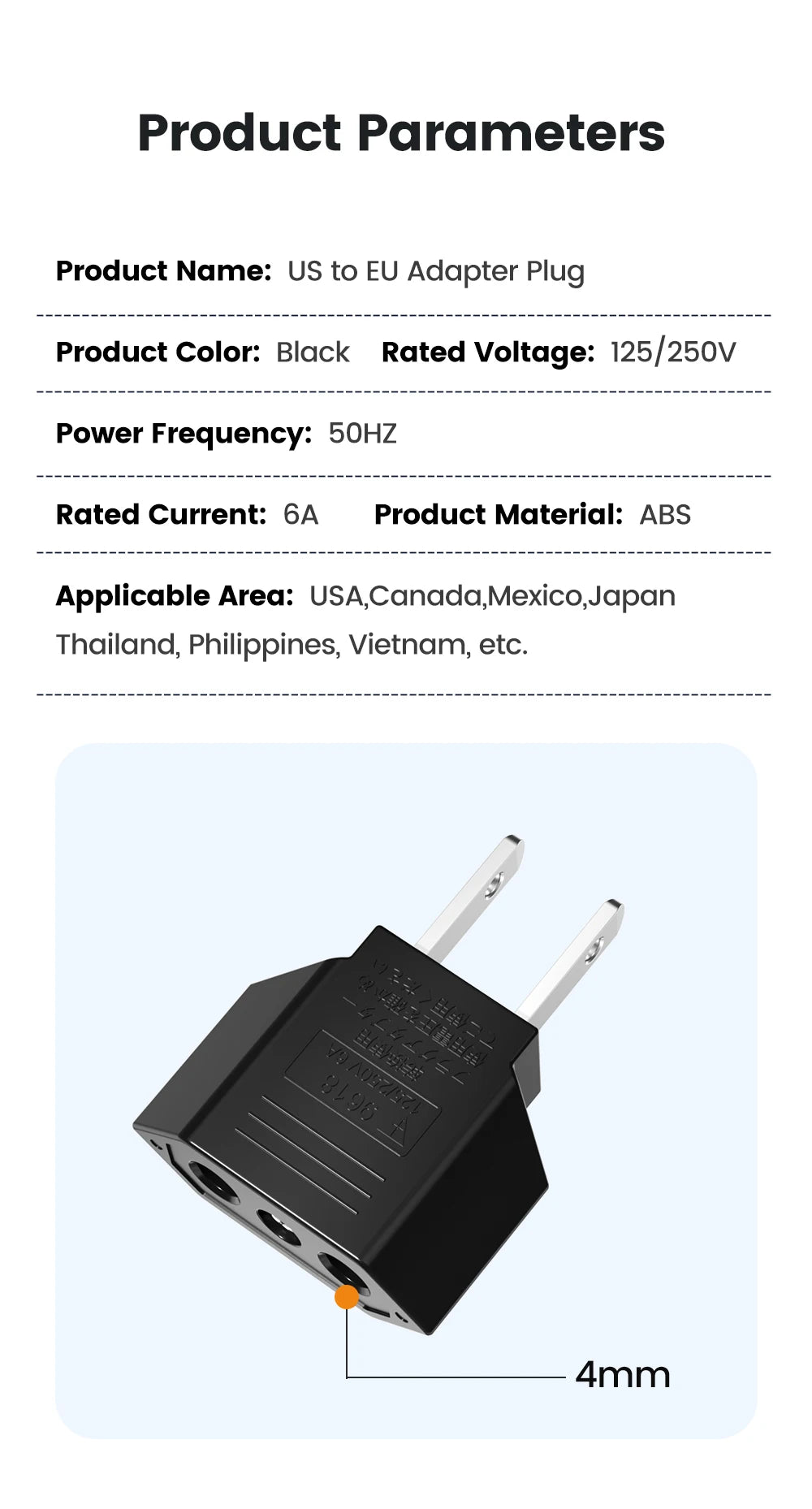 US to EU Travel Plug Adapter - Compact & Safe Universal Power Converter - 14