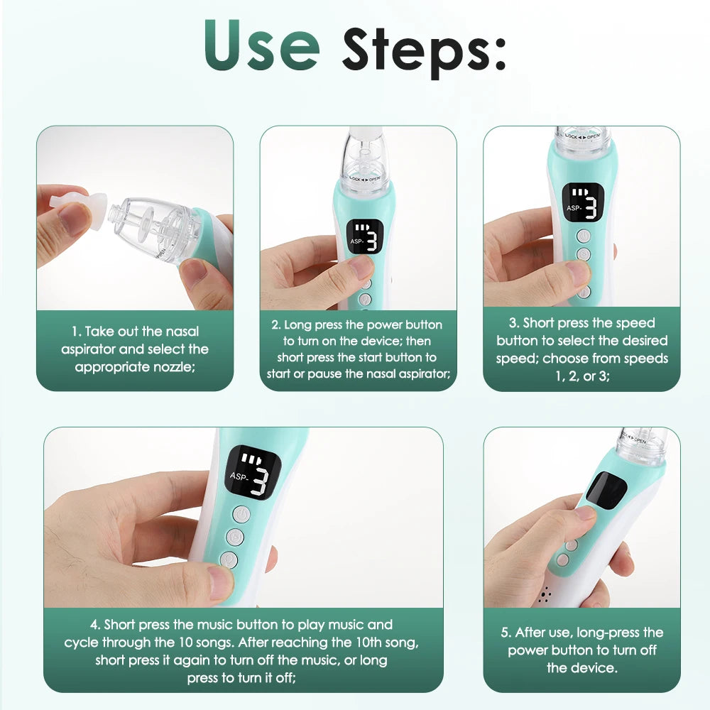 Electric Baby Nasal Aspirator - Rechargeable Nose Cleaner with Music & LED Screen