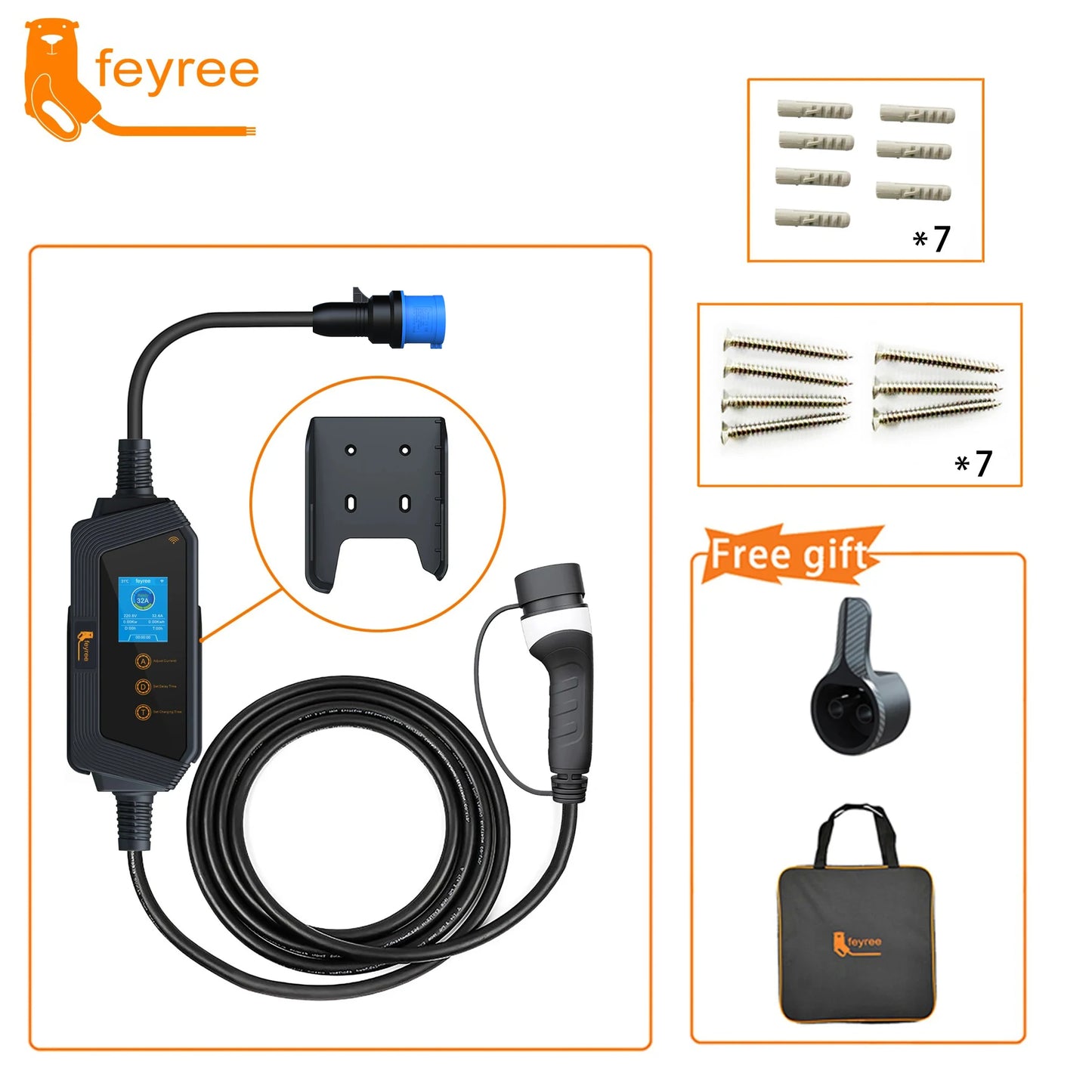 7kW Smart Portable EV Charger Type 2 - Wi-Fi App Control & Adjustable Amps