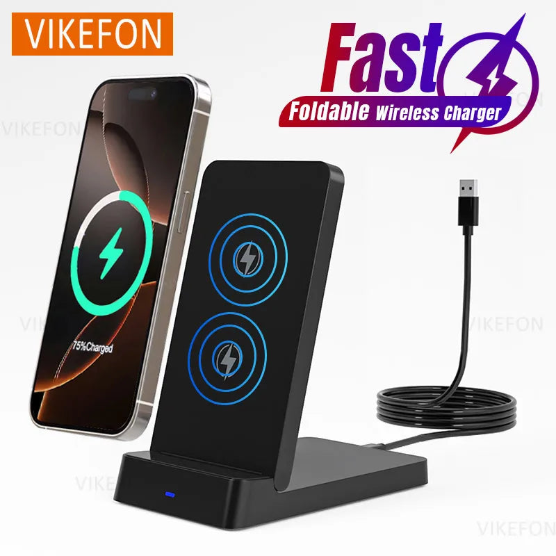 15W Foldable Wireless Charging Stand for iPhone & Samsung - Fast Charger - 1