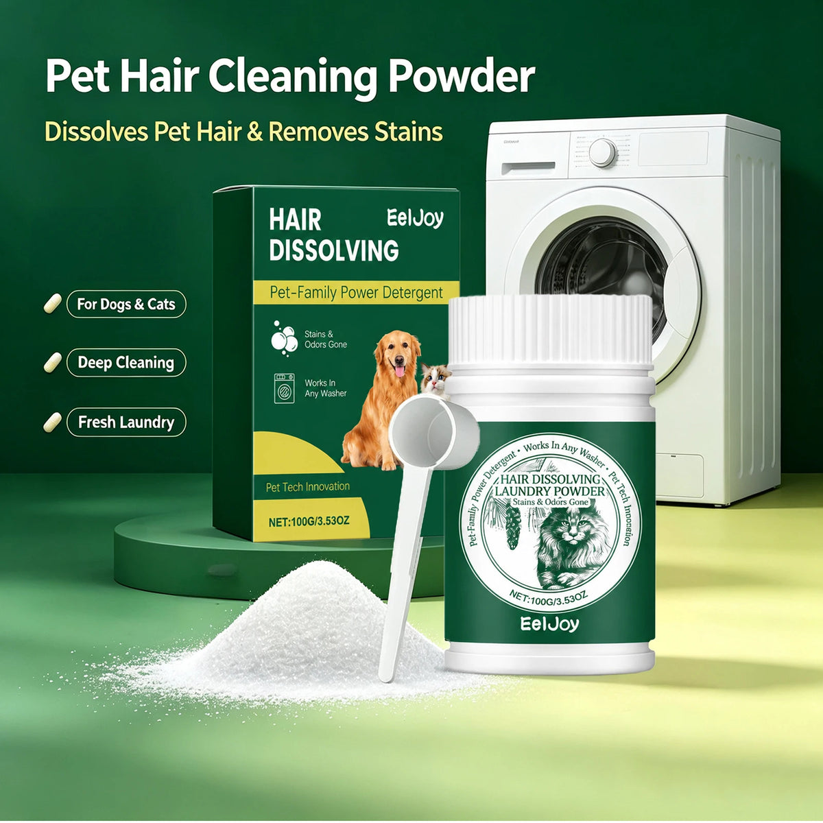 Pet Hair Dissolving Laundry Detergent Powder for Deep Cleaning & Odor Removal