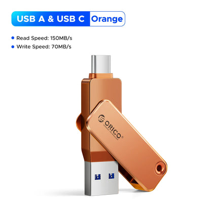 Dual USB-C & USB-A High-Speed Flash Drive - Durable Metal Storage for All Devices