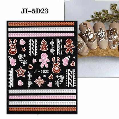 3D Christmas Nail Art Stickers - Festive Snowman & Snowflake Manicure Decals