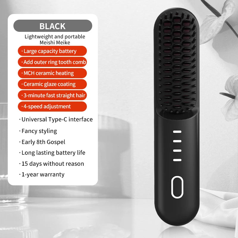 Fast Heating Cordless Hair Straightening Brush - Anti-Frizz Ionic Styling Comb