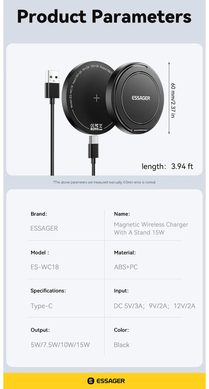 Magnetic 15W Fast Wireless Charging Stand for iPhone 16 15 14 13 Pro Max