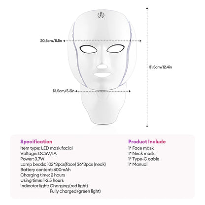 7 Color LED Face & Neck Mask - Anti-Aging Light Therapy